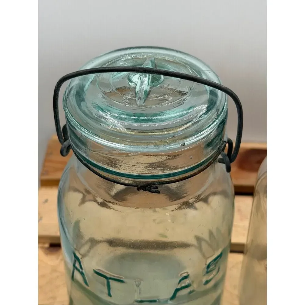 Vintage Atlas E-Z Seal Mason Jars - (Aqua & Clear) - Lot of 2